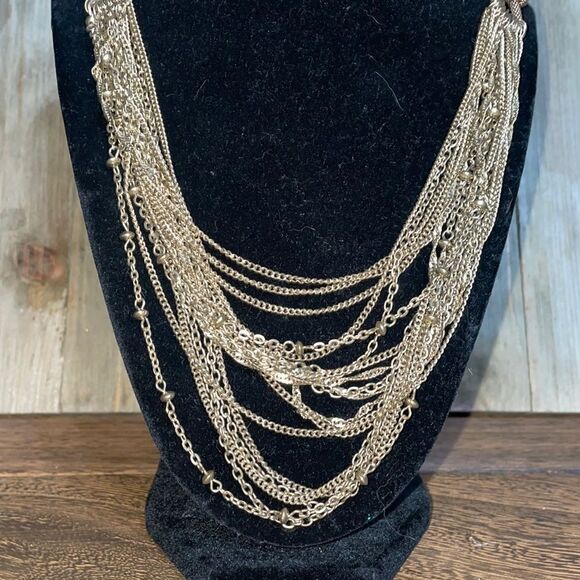 Long Gold Chunky Layered Necklace w/ Looped Infinity Chain - Picture 5 of 12